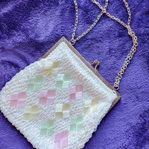 Vintage White Beaded Evening Bag - Picture 2 of 5